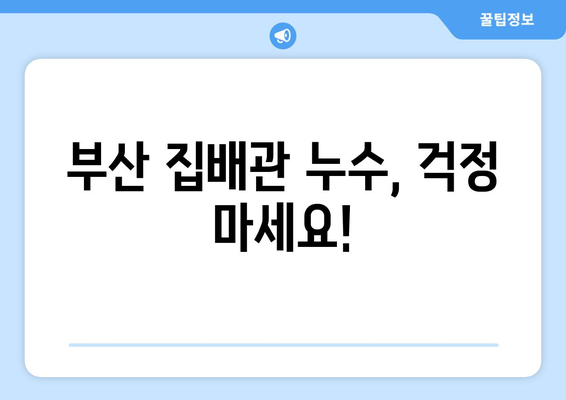 부산 집배관 누수 응급 수리| 빠르고 완벽한 해결책 | 누수탐지, 배관공사, 24시간 출동