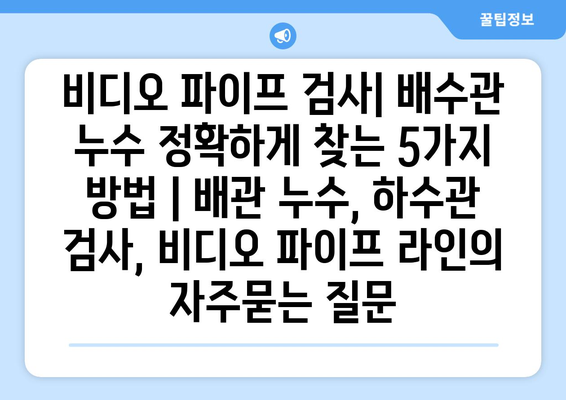 비디오 파이프 검사| 배수관 누수 정확하게 찾는 5가지 방법 | 배관 누수, 하수관 검사, 비디오 파이프 라인