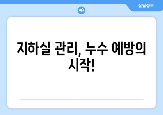 지하실 누수 예방의 지름길| 정기 점검의 중요성과 실천 가이드 | 누수, 방수, 점검, 관리, 해결