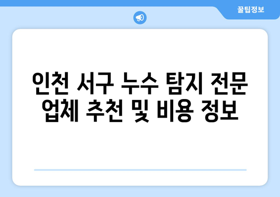 인천 서구 수도관 누수 잡는 방법| 빠르고 정확한 탐지와 해결 | 누수탐지 전문업체, 비용, 견적, 추천, 후기