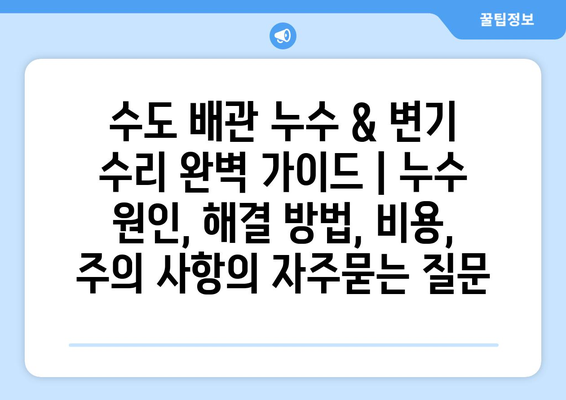 수도 배관 누수 & 변기 수리 완벽 가이드 | 누수 원인, 해결 방법, 비용, 주의 사항