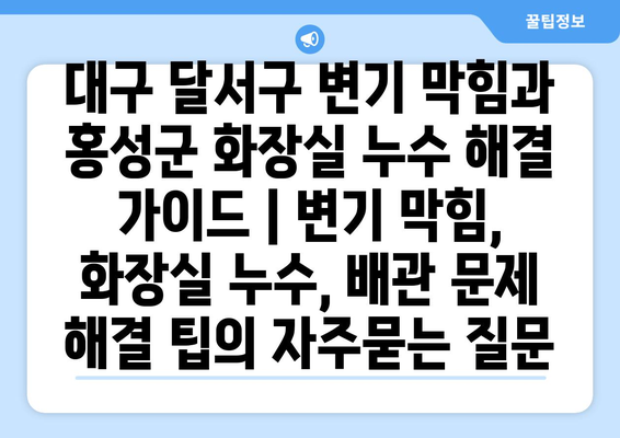 대구 달서구 변기 막힘과 홍성군 화장실 누수 해결 가이드 | 변기 막힘, 화장실 누수, 배관 문제 해결 팁