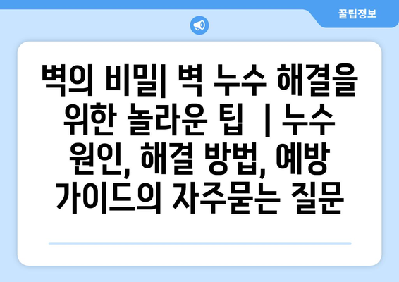 벽의 비밀| 벽 누수 해결을 위한 놀라운 팁  | 누수 원인, 해결 방법, 예방 가이드