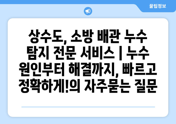 상수도, 소방 배관 누수 탐지 전문 서비스 | 누수 원인부터 해결까지, 빠르고 정확하게!