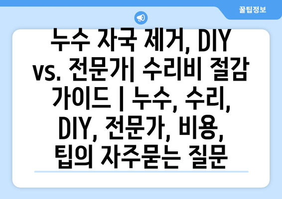 누수 자국 제거, DIY vs. 전문가| 수리비 절감 가이드 | 누수, 수리, DIY, 전문가, 비용, 팁