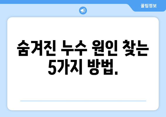 누수의 원인 찾기| 전문가처럼 숨겨진 문제 해결하기 | 누수 원인, 누수 진단, 누수 해결 팁