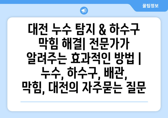 대전 누수 탐지 & 하수구 막힘 해결| 전문가가 알려주는 효과적인 방법 | 누수, 하수구, 배관, 막힘, 대전