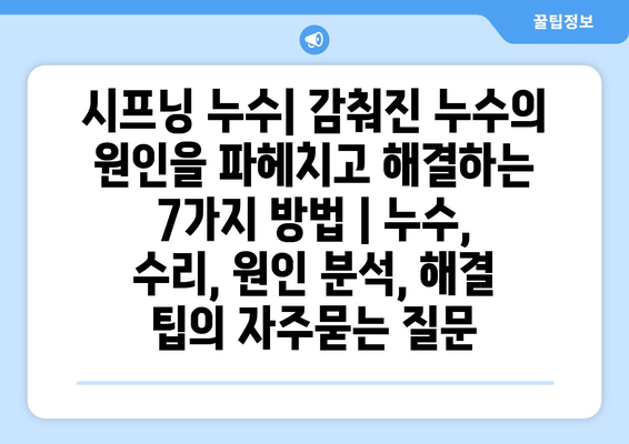 시프닝 누수| 감춰진 누수의 원인을 파헤치고 해결하는 7가지 방법 | 누수, 수리, 원인 분석, 해결 팁