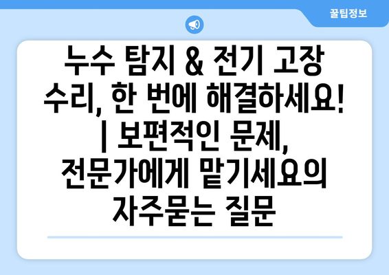 누수 탐지 & 전기 고장 수리, 한 번에 해결하세요! | 보편적인 문제, 전문가에게 맡기세요