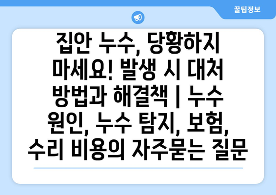 집안 누수, 당황하지 마세요! 발생 시 대처 방법과 해결책 | 누수 원인, 누수 탐지, 보험, 수리 비용