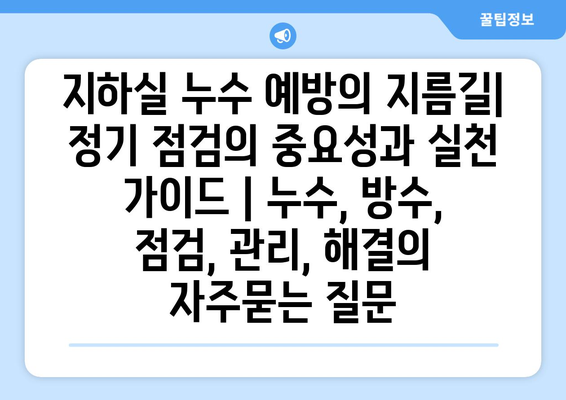 지하실 누수 예방의 지름길| 정기 점검의 중요성과 실천 가이드 | 누수, 방수, 점검, 관리, 해결