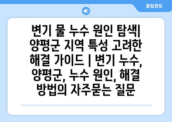 변기 물 누수 원인 탐색| 양평군 지역 특성 고려한 해결 가이드 | 변기 누수, 양평군, 누수 원인, 해결 방법