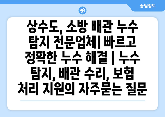 상수도, 소방 배관 누수 탐지 전문업체| 빠르고 정확한 누수 해결 | 누수 탐지, 배관 수리, 보험 처리 지원