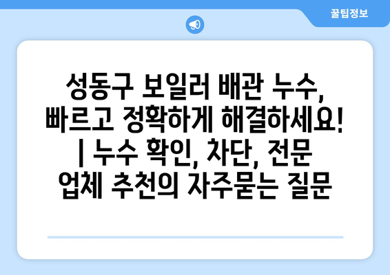 성동구 보일러 배관 누수, 빠르고 정확하게 해결하세요! | 누수 확인, 차단, 전문 업체 추천