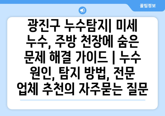 광진구 누수탐지| 미세 누수, 주방 천장에 숨은 문제 해결 가이드 | 누수 원인, 탐지 방법, 전문 업체 추천