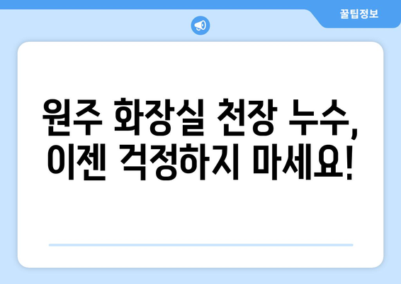 원주 화장실 천장 누수, 걱정 마세요! 욕조, 변기, 배관 누수 해결 솔루션 | 원주 누수 전문, 빠른 출장, 합리적인 비용