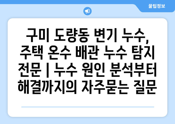 구미 도량동 변기 누수, 주택 온수 배관 누수 탐지 전문 | 누수 원인 분석부터 해결까지