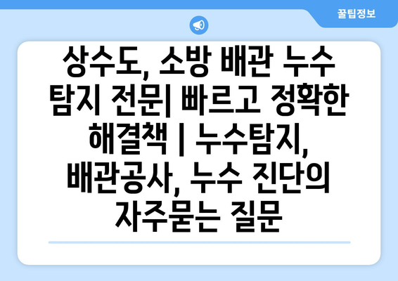 상수도, 소방 배관 누수 탐지 전문| 빠르고 정확한 해결책 | 누수탐지, 배관공사, 누수 진단