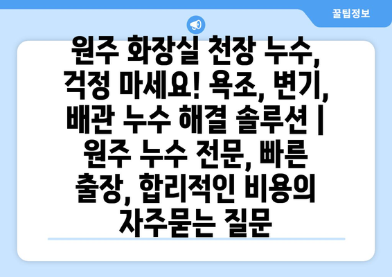 원주 화장실 천장 누수, 걱정 마세요! 욕조, 변기, 배관 누수 해결 솔루션 | 원주 누수 전문, 빠른 출장, 합리적인 비용