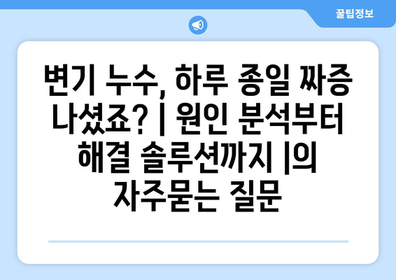 변기 누수, 하루 종일 짜증 나셨죠? | 원인 분석부터 해결 솔루션까지 |