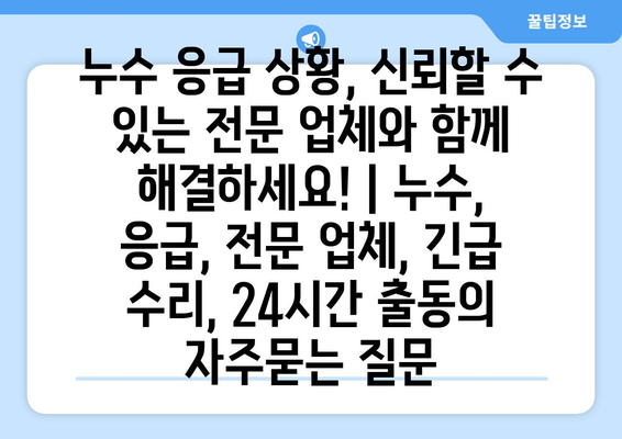 누수 응급 상황, 신뢰할 수 있는 전문 업체와 함께 해결하세요! | 누수, 응급, 전문 업체, 긴급 수리, 24시간 출동