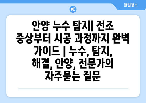 안양 누수 탐지| 전조 증상부터 시공 과정까지 완벽 가이드 | 누수, 탐지, 해결, 안양, 전문가