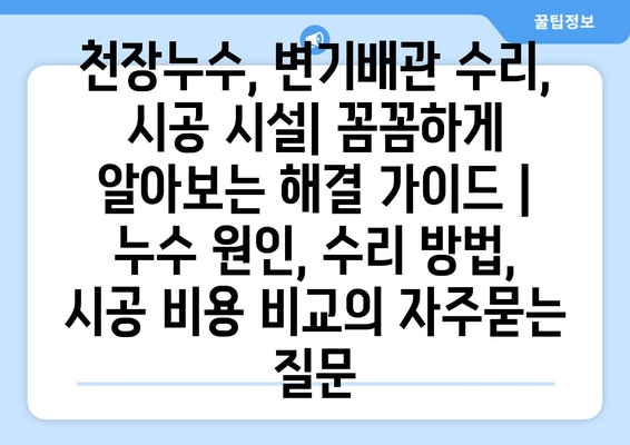 천장누수, 변기배관 수리, 시공 시설| 꼼꼼하게 알아보는 해결 가이드 | 누수 원인, 수리 방법, 시공 비용 비교