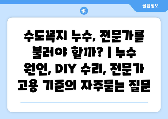 수도꼭지 누수, 전문가를 불러야 할까? | 누수 원인, DIY 수리, 전문가 고용 기준