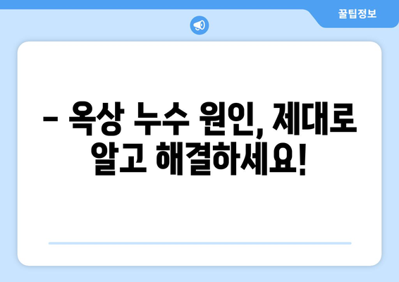 옥상 누수, 언제 수리해야 할까요? | 누수 증상, 원인, 수리 시기, 비용